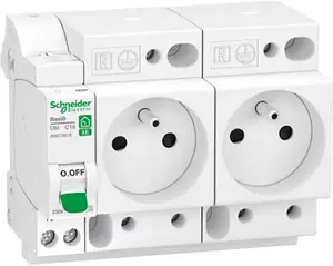 Combiné disjoncteur + 2 prises modulaires courbe C phase + neutre 16A Schneider Electric Resi9 XE