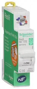 Disjoncteur peignable courbe C phase + neutre 16A Schneider Electric Resi9 XP