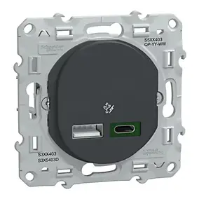 Double chargeur usb A 7.5W + C 45W Schneider Electric Ovalis anthracite