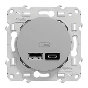 Mécanisme double chargeur usb A + C 12W Schneider Electric Odace aluminium
