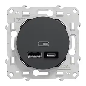 Mécanisme double chargeur usb A + C 12W Schneider Electric Odace gris anthracite