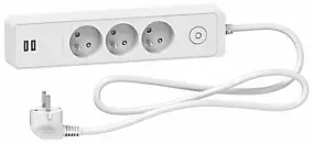 Multiprise 3 prises + 2 usb Schneider Electric Odace blanc 1.5 m