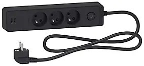 Multiprise 3 prises + 2 usb Schneider Electric Odace anthracite 1.5 m