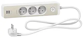 Multiprise 3 prises + 2 usb Schneider Electric Odace blanc finition bois 1.5 m