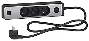 Multiprise 3 prises + 2 usb Schneider Electric Odace anthracite finition aluminium brossé 1.5 m
