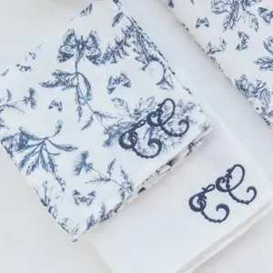 Set de 2 langes Toile de Jouy bleu (70 x 70 cm)