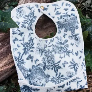 Bavoir enduit Toile de Jouy bleu marine