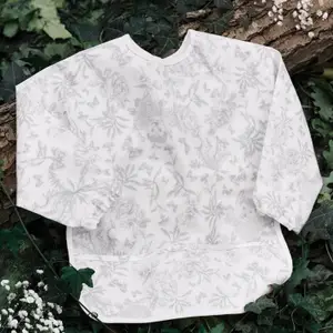 Bavoir manches longues Toile de Jouy gris clair