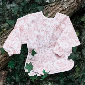 Bavoir manches longues Toile de Jouy rose thé