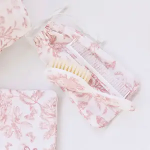 Brosse et peigne imprimé inspiration Toile de Jouy rose