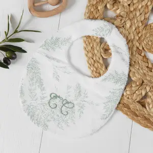 Bavoir en coton et lin Feuillage Vert (21x27,5 cm)