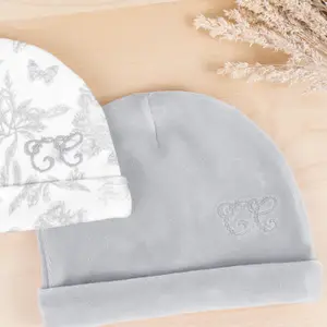 Bonnet de naissance Toile de Jouy gris