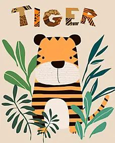 Affiche Tigre enfant multicouleur Dada Art l.24 x H.30 cm