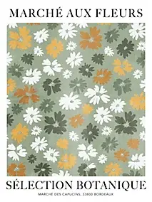 Affiche Marché aux fleurs vert jaune et blanc Dada Art l.30 x H.40 cm