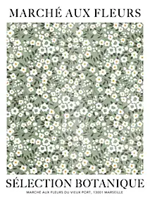 Affiche Marché aux fleurs vert et blanc Dada Art l.30 x H.40 cm