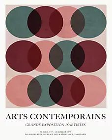 Affiche Art contemporain cercle vert rose et rouge Dada Art l.40 x H.50 cm