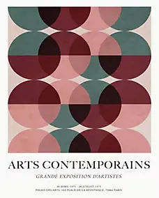 Affiche Art contemporain demi-cercle vert rose et rouge Dada Art l.40 x H.50 cm