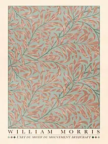 Affiche William Morris motifs fleurs et feuilles rouges l.30 x H.40 cm Dada art