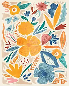 Affiche Flowers fleurs, feuilles, l.40 x H.50 cm multicolore