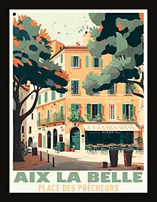 Image encadrée Aix la Belle place des prêcheurs Dada Art cadre noir 30x40 cm