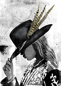 Affiche portrait femme chapeau noir et blanc L.40 x H.50cm Dada Art