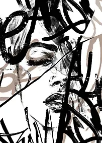 Affiche femme grafiti noir et blanc L.40 x H.50cm Dada Art