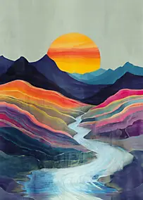 Affiche paysage coucher de soleil multicouleurs l.50 x H.70 cm Dada art