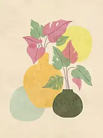 Affiche vases et plantes pastel sur fond beige l.30 x l.40 cm Dada Art