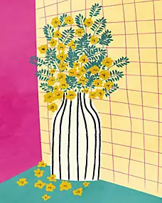 Affiche vase rayé rose et jaune l.40 x H.50 cm Dada Art