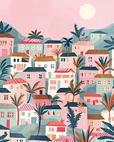 Affiche village rose l.40 x H.50 cm Dada Art