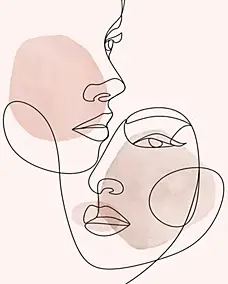 Affiche dessin au trait portrait visages femmes sur fond beige l. 40 x l. 50 cm Dada art