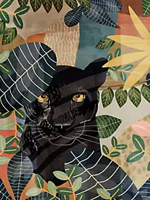 Affiche panthère noire feuillage multicouleurs l.60 x l.80 cm Dada Art