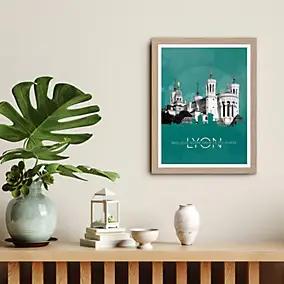 Image encadrée basilique Notre-dame de Fourvière blanc, vert l.30 x H.40cm Dada Art