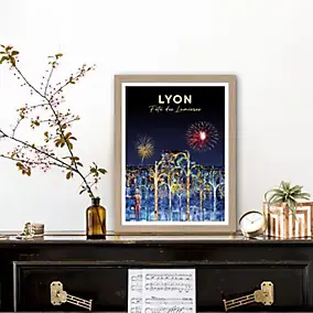 Image encadrée Lyon fête des lumières multicouleurs l.30 x H.40cm Dada Art