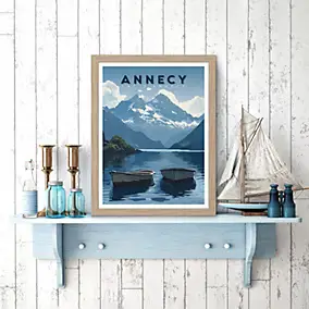 Image encadrée lac d'Annecy montagnes blanc, bleu l.30 x H.40cm Dada Art
