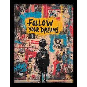 Cadre décoratif street art " follow your dream " jaune et noir 33 x 43 cm, Dada Art