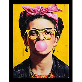 Cadre décoratif fridha chewing gum portrait jaune noir et rose 33 x 43 cm, Dada Art