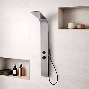 Colonne de douche hydromassante mécanique avec pommeau + douchette + flexible finition gun metal Essebagno Esseflat