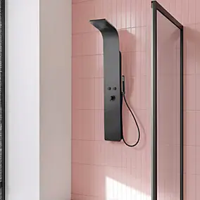 Colonne de douche mécanique avec pommeau + douchette + flexible noir Essebagno Esseflat