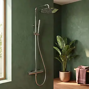 Colonne de douche thermostatique avec pommeau + douchette 1 jet + flexible, chrome, Essebagno Lollipop
