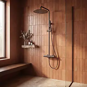 Colonne de douche thermostatique avec pommeau + douchette 1 jet + flexible, finition gun metal, Essebagno Lollipop