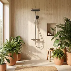 Colonne de douche thermostatique avec pommeau + douchette 1 jet + flexible, chrome, Essebagno Encarre