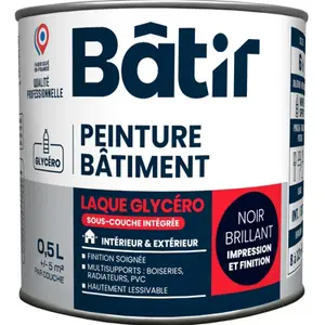Peinture laque glycero multisupports 0,5 L - Noir Brillant