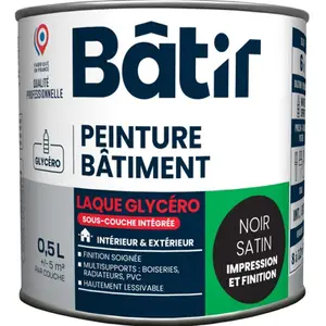 Peinture laque glycero multisupports 0,5 L - Noir satin