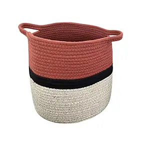 Panier rond multicolore en coton Norasia terracotta et couleur naturelle taille L