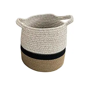 Panier rond multicolore en coton Norasia beige et couleur naturelle taille M