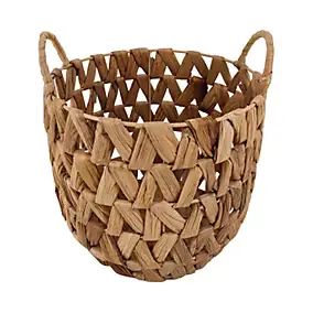 Panier rond tressé en fibres naturelles Ornami avec poignées