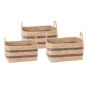 Panier rectangulaire en fibres naturelles Ornami motif horizontal vendu par 3 pièces