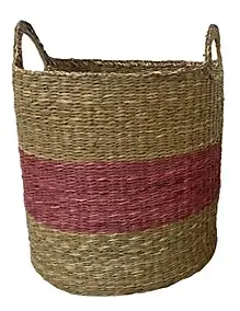 Panier rond en fibres naturelles Ornami Atlas rouge avec poignées taille L