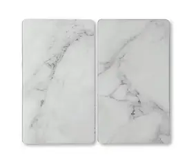 Plaque de protection verre effet marbre blanc, 2 pièces